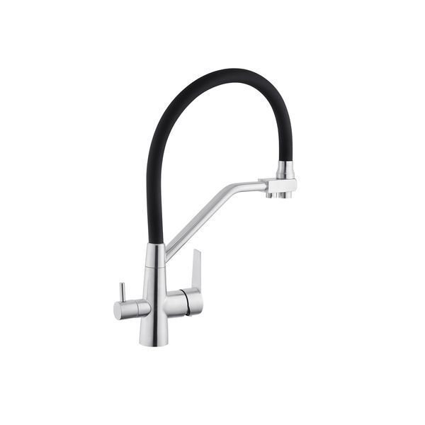Змішувач для кухні з підключенням до фільтра Kroner KRP Edelstahl Klassisch - ESG03817BLK нікель/чорний фото