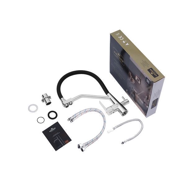 Змішувач для кухні з підключенням до фільтра Kroner KRP Edelstahl Klassisch - ESG03817BLK нікель/чорний фото