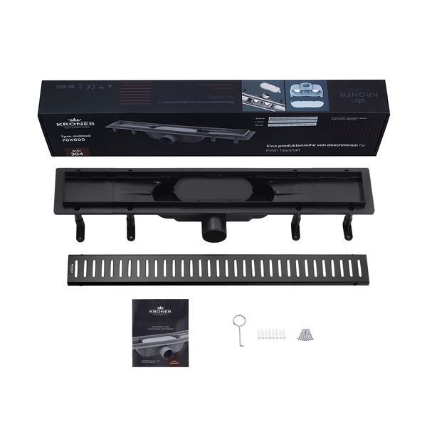 Душовий трап лінійний Kroner KRP Harz SCH60 Sektion Schwarz 60 см чорний фото