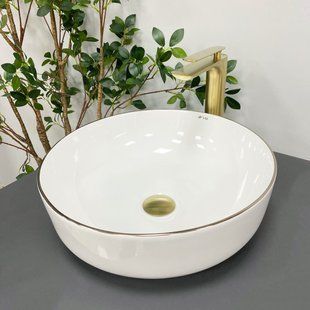 Умивальник (раковина) VBI BARI S WHITE GOLD EDGE накладний фото