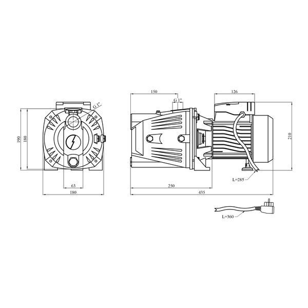 Насос поверхностный самовсасывающий Agua JET 100L Нmax 45 м Qmax 52 л/мин P 1100 Вт корпус чугун фото