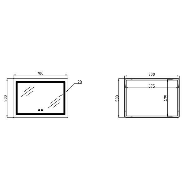 Дзеркало Qtap Mideya (DC-F614) 700х500 з LED-підсвічуванням Touch, з антизапотіванням, димером QT2078NCF07050W фото