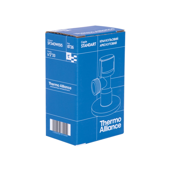 Кран приладовий кутовий 1/2"х1/2" хром, кульовий Thermo Alliance Standart SF340W1515 фото