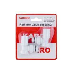 Комплект радіаторних кутових кранів верхні Karro 1/2" ВЗ білі KR32000 фото