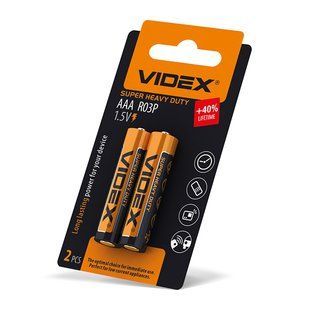 Батарейки сольові Videx ААA R03P мізинчикові блістер (2шт) фото