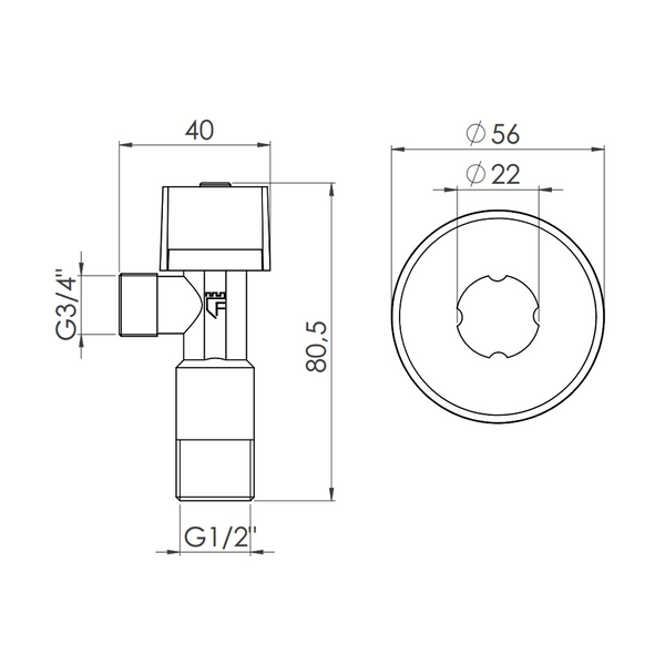 Кран приладовий кутовий 1/2"х3/4" хром, кульовий Thermo Alliance Standart SF340W1520 фото