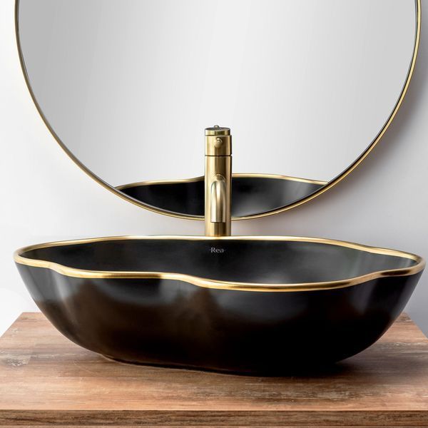 Змішувач для раковини (умивальника) REA LUNGO BRUSHED GOLD високий фото