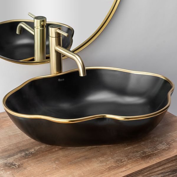 Змішувач для раковини (умивальника) REA LUNGO BRUSHED GOLD високий фото