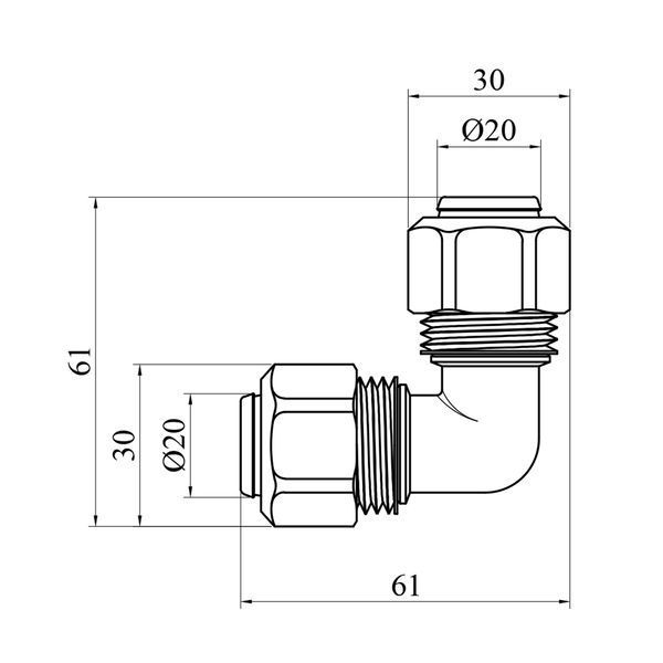 Коліно металопластикове Karro 20x20 нікельоване KR-0631 фото