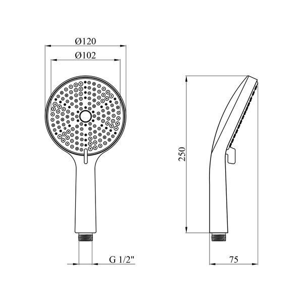 Лійка для ручного душу Kroner Element 2801512901Z-0101, кругла 120 мм, 3 режими, хром фото