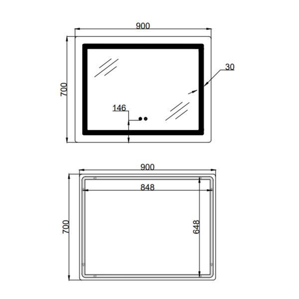 Дзеркало Lidz Kubis (KU2) 900х700 з LED-підсвічуванням Touch, з антизапотіванням, з димером, рег. яскравості LD78LF904907048452 фото