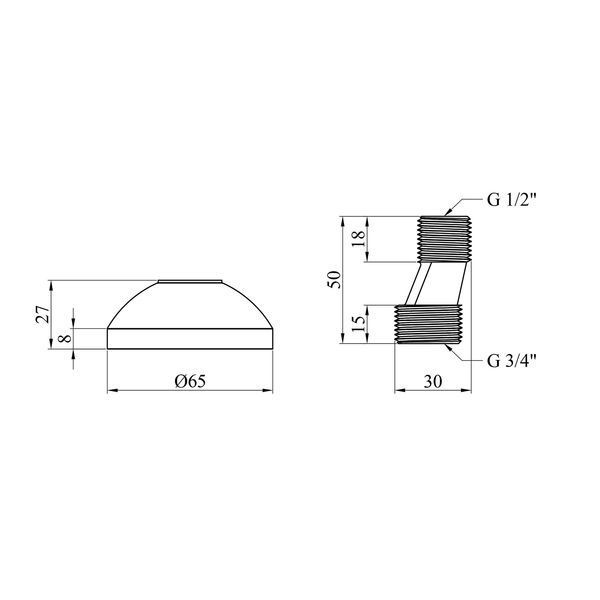 Декоративная чашка 3/4" (65х27 мм) с эксцентриком 1/2"х3/4" 50 мм Kroner KRM - C910 фото