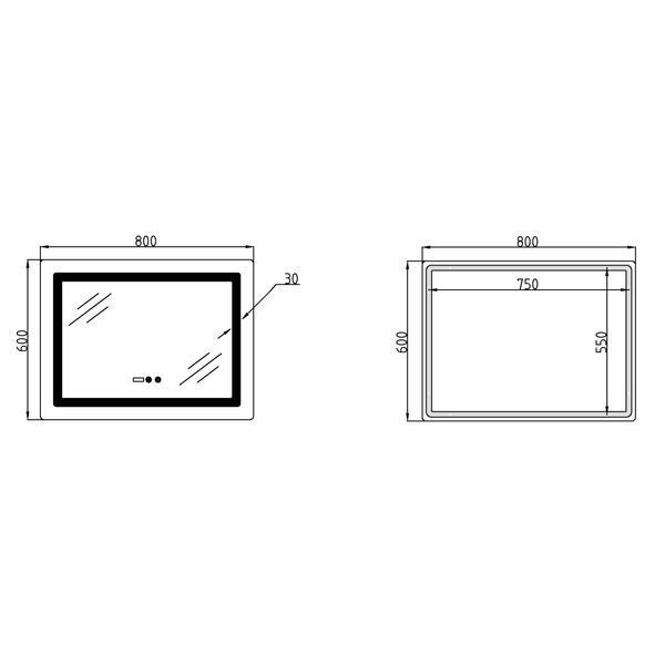 Дзеркало Lidz Kubis (KU2) 800х600 з годинником, з LED-підсвічуванням Touch, з антизапотіванням, з димером, рег. яскравості LDKU800600CL48281 фото
