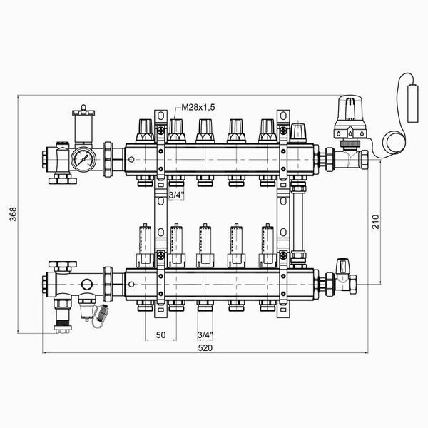 Коллекторная группа Icma 3/4" 5 выходов, с расходомером №A2K013 фото