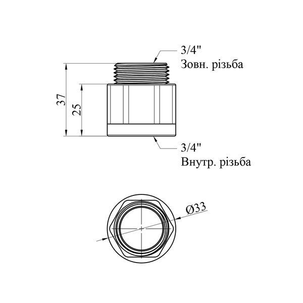 Удлинитель усиленный LexLine 3/4" ВН, L=25 мм (2.5 см) латунный УК0609-В25 фото