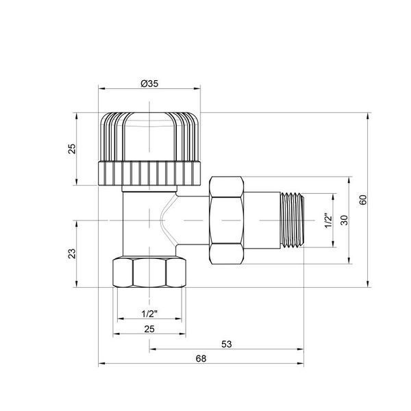Кран радіаторний Icma 1/2" 28х1,5 кутовий №774 фото