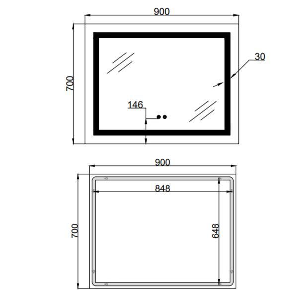 Дзеркало Lidz Kubis (KU1) 900х700 з LED-підсвічуванням Touch, з антизапотіванням, з димером, рег. яскравості LD78LF904907048451 фото