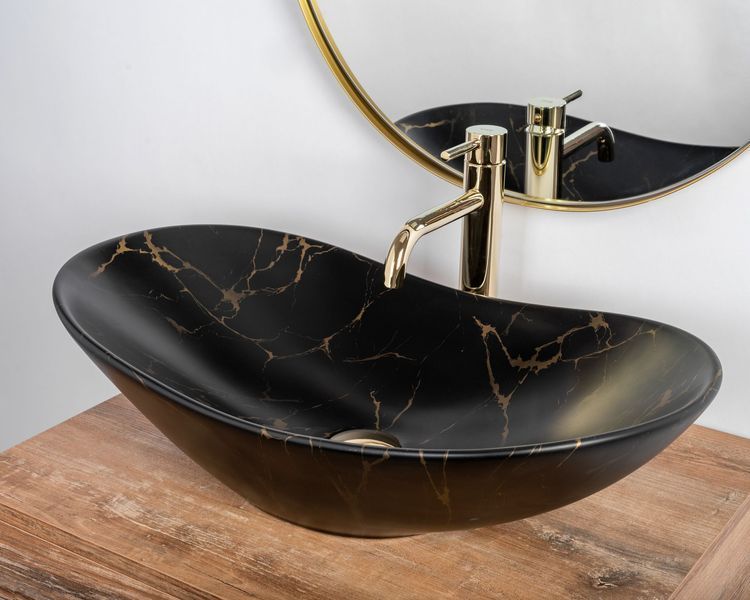 Умывальник (раковина) REA ROYAL 60 MARBLE BLACK MATT накладной черный фото