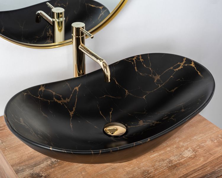 Умывальник (раковина) REA ROYAL 60 MARBLE BLACK MATT накладной черный фото