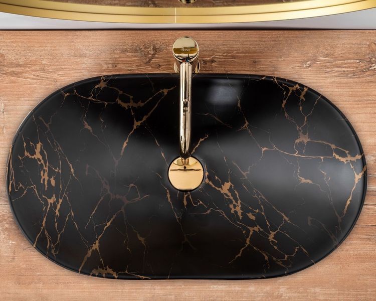 Умывальник (раковина) REA ROYAL 60 MARBLE BLACK MATT накладной черный фото