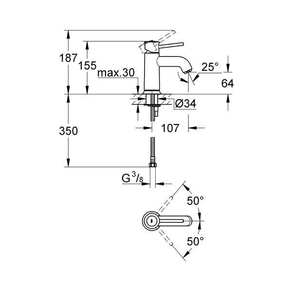 Змішувач для раковини Grohe BauClassic S-Size 23162000 фото
