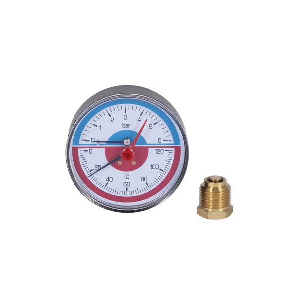 Термоманометр аксиальный 1/2" 0-6 бар, 120&ordm;С &empty;80 мм (заднее подключение) Icma №259 фото