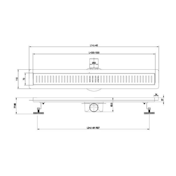 Трап душевой ASG 01E INOX SS304L DRY 500х70 мм (6557087) фото
