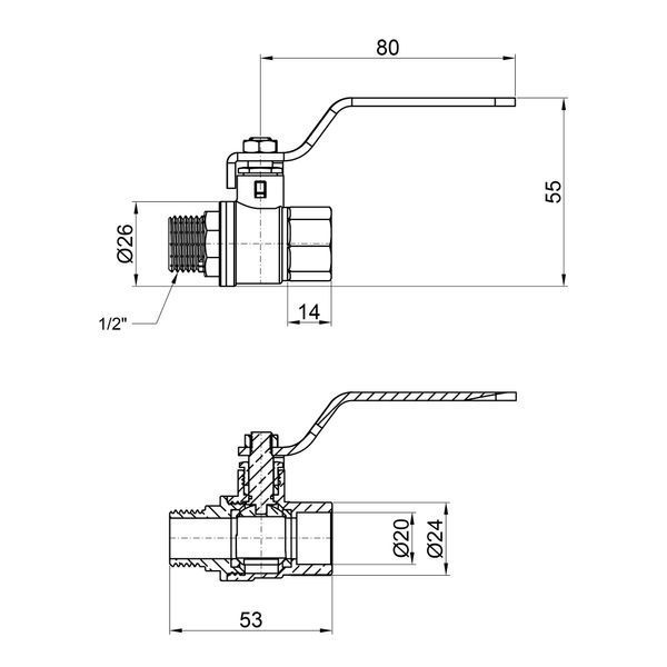 Кран кульовий 1/2" ВЗ для води (важіль) PN40 Thermo Alliance SD605W15 фото
