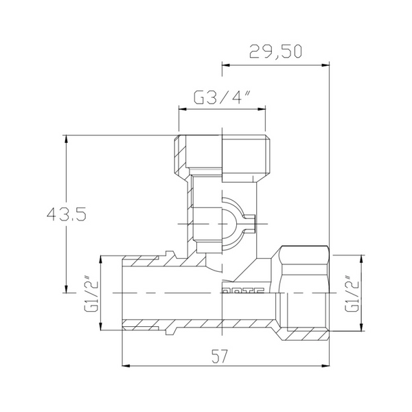 Кран прохідний для пральної машини 1/2"х3/4"х1/2" ННВ, PN40 Thermo Alliance SF186W152015 фото
