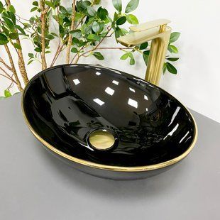 Умивальник (раковина) VBI PARMA BLACK GOLD EDGE накладний фото