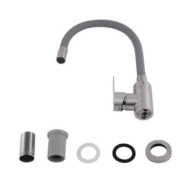 Смеситель для кухни Brinex Pure 015F3 с гибким изливом Nickel/Grey BRIPUR015F3NKG фото