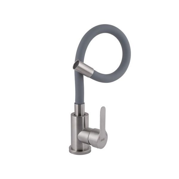 Смеситель для кухни Brinex Pure 015F3 с гибким изливом Nickel/Grey BRIPUR015F3NKG фото