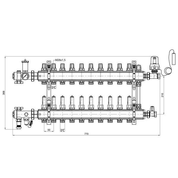 Коллекторная группа Icma 3/4" 10 выходов, с расходомером №A2K013 фото