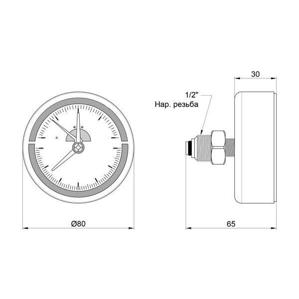 Термоманометр аксиальный 1/2" 4 бар, 120&ordm;С &empty;80 мм (заднее подключение) Thermo Alliance Standart SD1734B фото