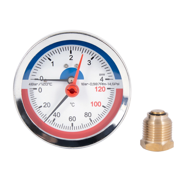 Термоманометр аксиальный 1/2" 4 бар, 120&ordm;С &empty;80 мм (заднее подключение) Thermo Alliance Standart SD1734B фото