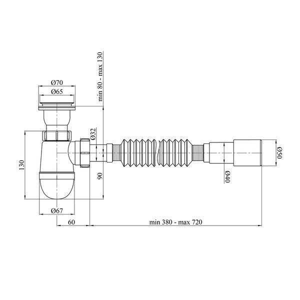 Сифон для кухонної мийки Kroner KRP - TW01 1 1/2"х40/50 мм фото