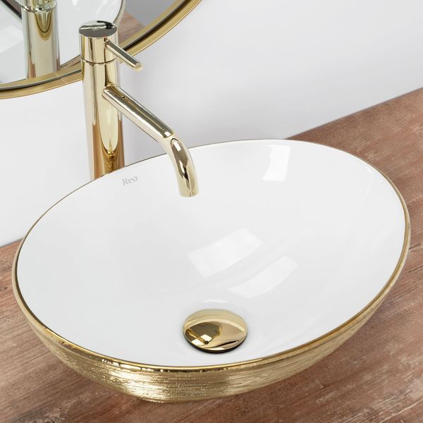 Умивальник (раковина) REA SOFIA BRUSHED GOLD WHITE накладний фото