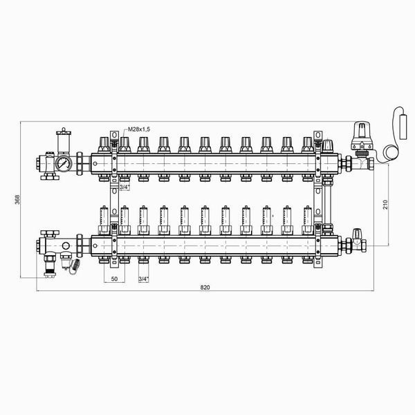 Коллекторная группа Icma 3/4" 11 выходов, с расходомером №A2K013 фото