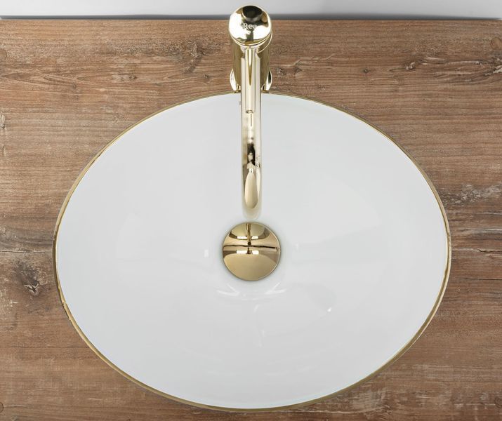 Умивальник (раковина) REA SOFIA BRUSHED GOLD WHITE накладний фото