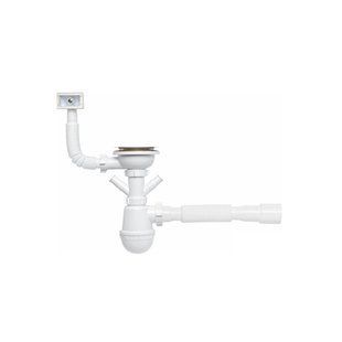 Сифон для кухонной мойки KronoPlast 3 1/2''х40 мм с резьбовым выпуском, отводом для стиральной/посудомоечной машины, с квадратным переливом SM27030343 фото