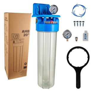 Корпус фільтра прозорий Big Blue 20" з манометром AHB-FH20CBG фото