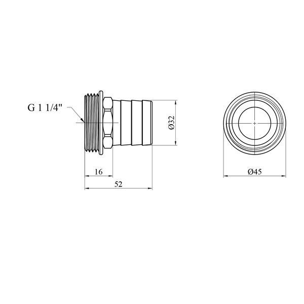 Штуцер LexLine 1 1/4" РЗ, D=32 мм латунний УК0011-2 фото