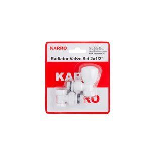 Комплект радіаторних кутових кранів Karro 1/2" ВЗ (верхній+нижній) білі фото