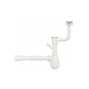 Сифон для кухонной мойки KronoPlast 1 1/2''х40 мм с резьбовым выпуском, отводом для стиральной машины, с квадратным переливом SM26020343 фото