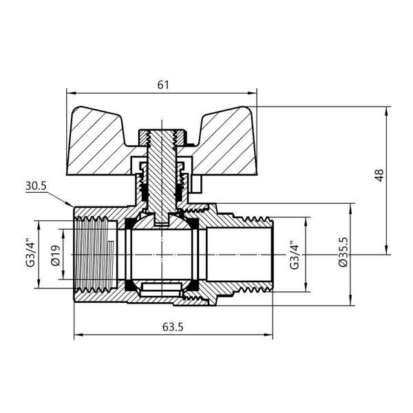 Кран шаровой 3/4" ВН для газа (бабочка) Thermo Alliance SD607NG20PN40 фото