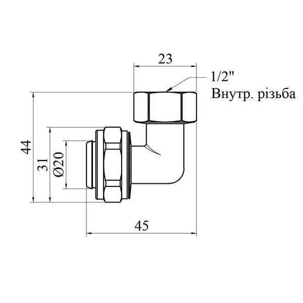 Колено металлопластиковое STA (DN) 20х1/2" РВ никелированное фото