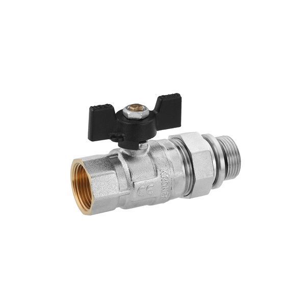 Кран-американка шаровой прямой Kroner 1" ВН PN40 бабочка, никелированный фото