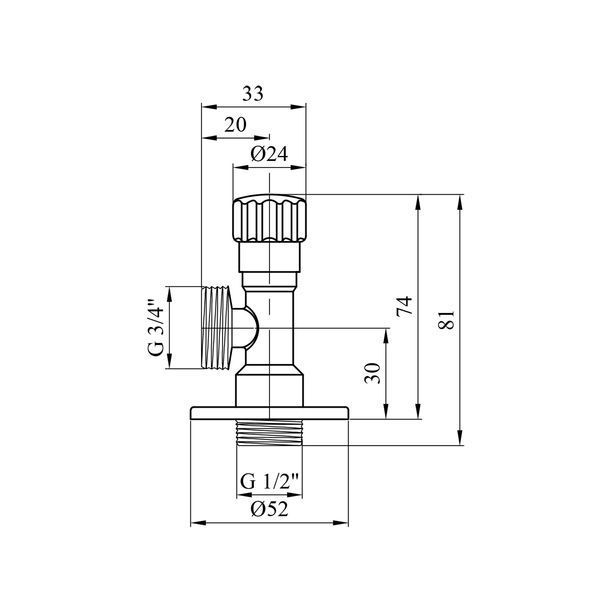Кран приладовий для підключення Karro 1/2"х3/4" ЗЗ хромований KR-3020 фото